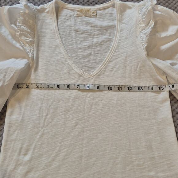 Nation LTD Remi Prim Combo Tee Size XS V-Neck Top Chic Ruffle Puff Sleeve White - Picture 6 of 10